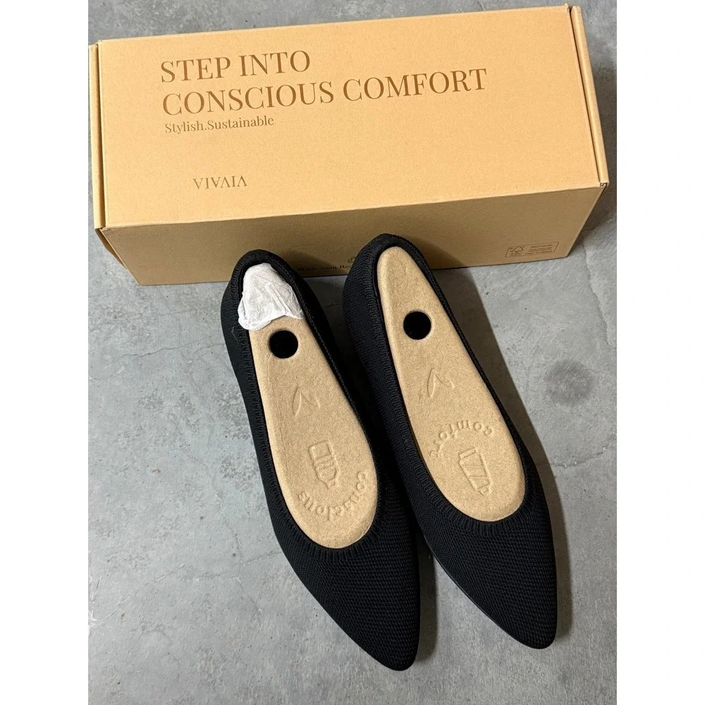 VIVAIA Aria CloudWalker Black Pointed Toe Knit Flats EU/39 US/8‎